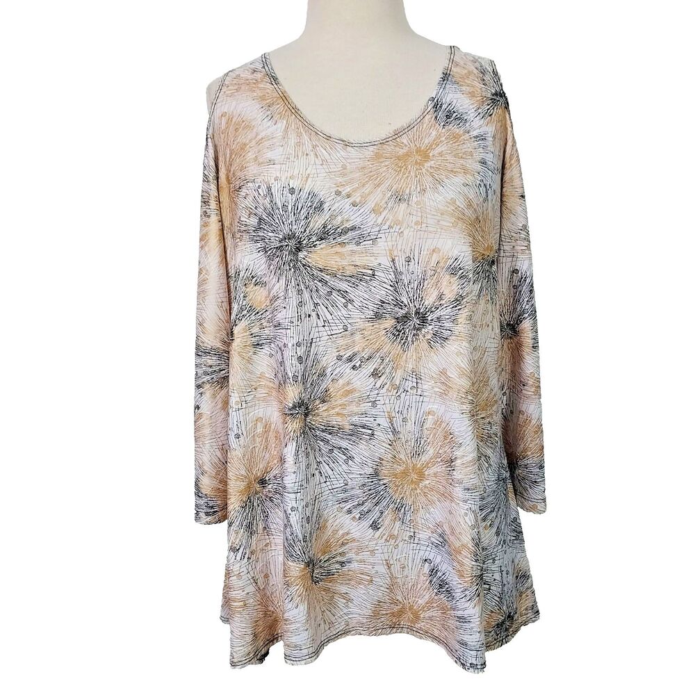 All Hours Tunic Top Stretch Flowy Women Size XL 3/4 Cold Shoulder Sleeve Blouse